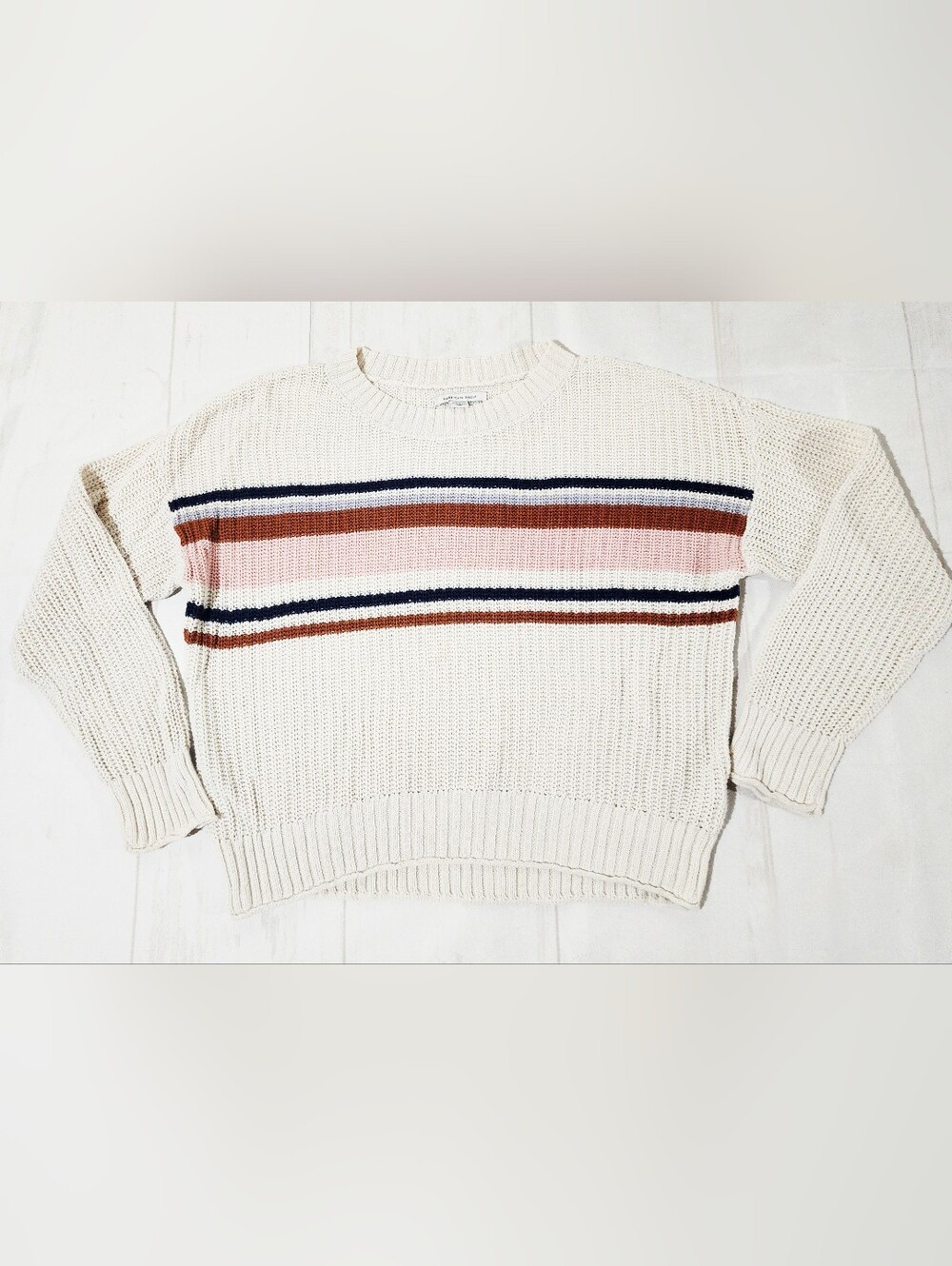 American Eagle XS Cream Knit Horizontal Striped  Sweater